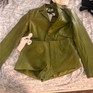 Zara Olive Leather Jacket and Shorts Set